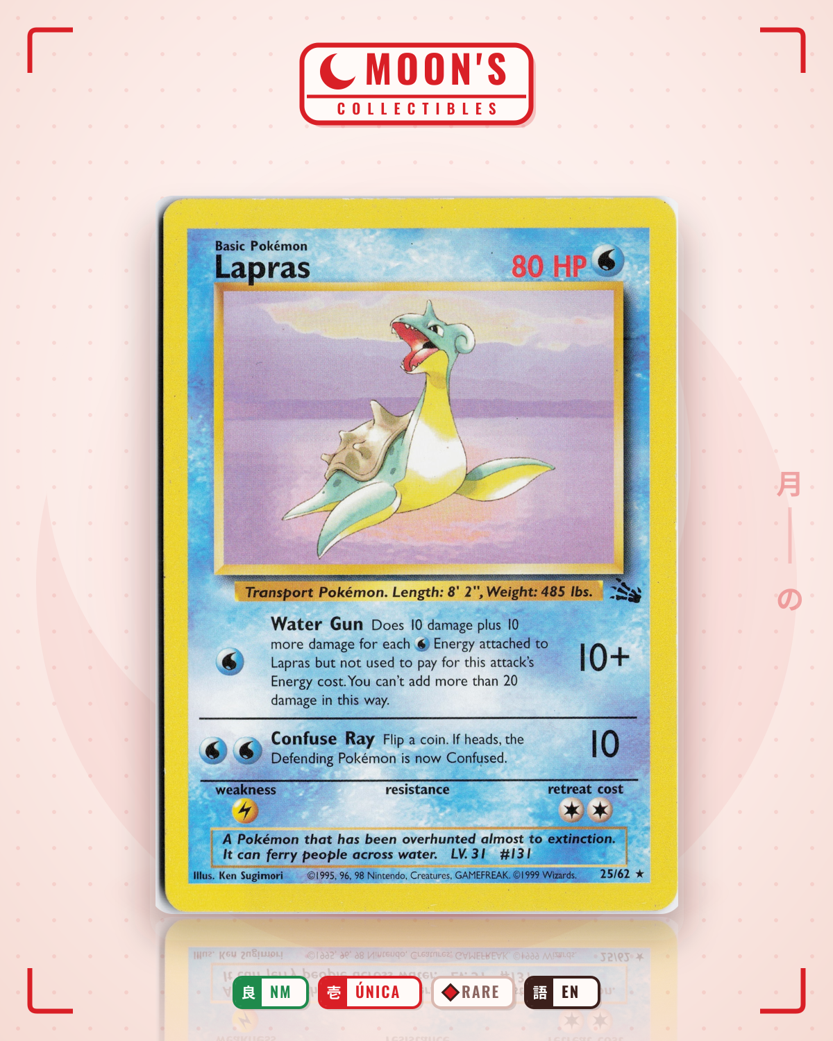 Carta Pokémon Lapras · Fossil #25/62 (NM) — pieza única en Moon's Collectibles México