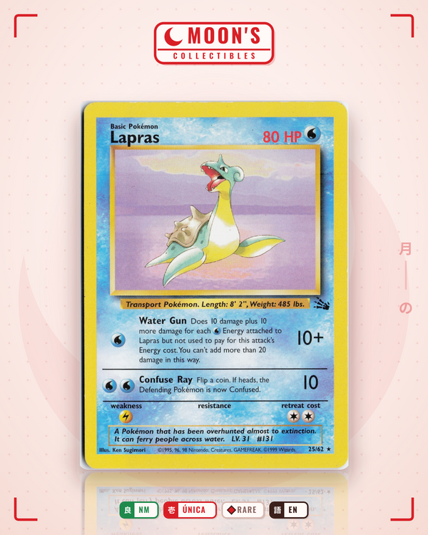 Carta Pokémon Lapras · Fossil #25/62 (NM) — pieza única en Moon's Collectibles México