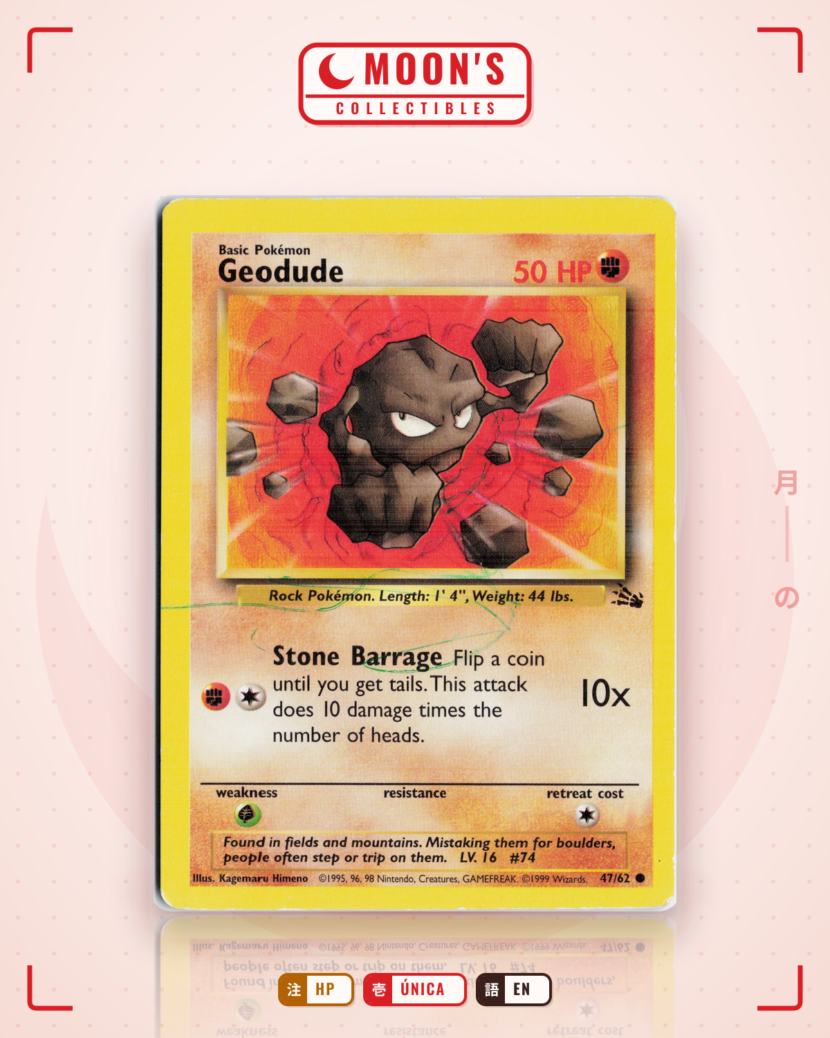Carta Pokémon Geodude · Fossil #47/62 (HP) — pieza única en Moon's Collectibles México
