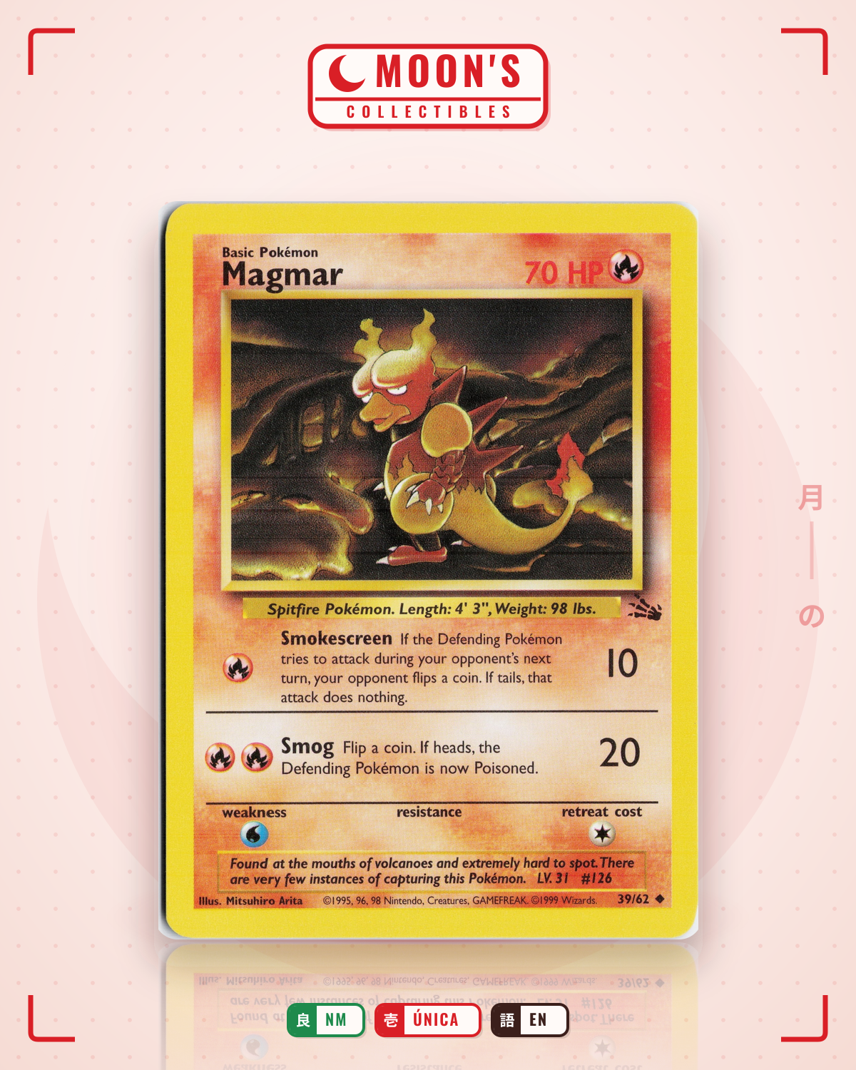 Carta Pokémon Magmar · Fossil #39/62 (NM) — pieza única en Moon's Collectibles México