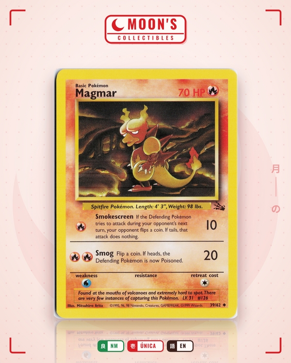 Carta Pokémon Magmar · Fossil #39/62 (NM) — pieza única en Moon's Collectibles México