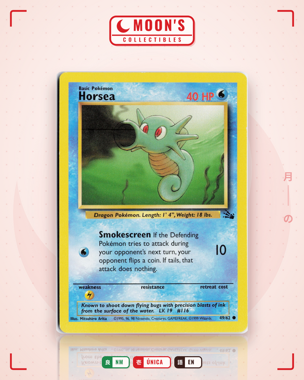 Carta Pokémon Horsea · Fossil #49/62 (NM) — pieza única en Moon's Collectibles México