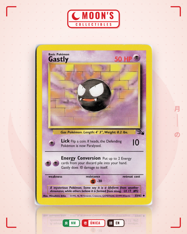 Carta Pokémon Gastly · Fossil #33/62 (NM) — pieza única en Moon's Collectibles México