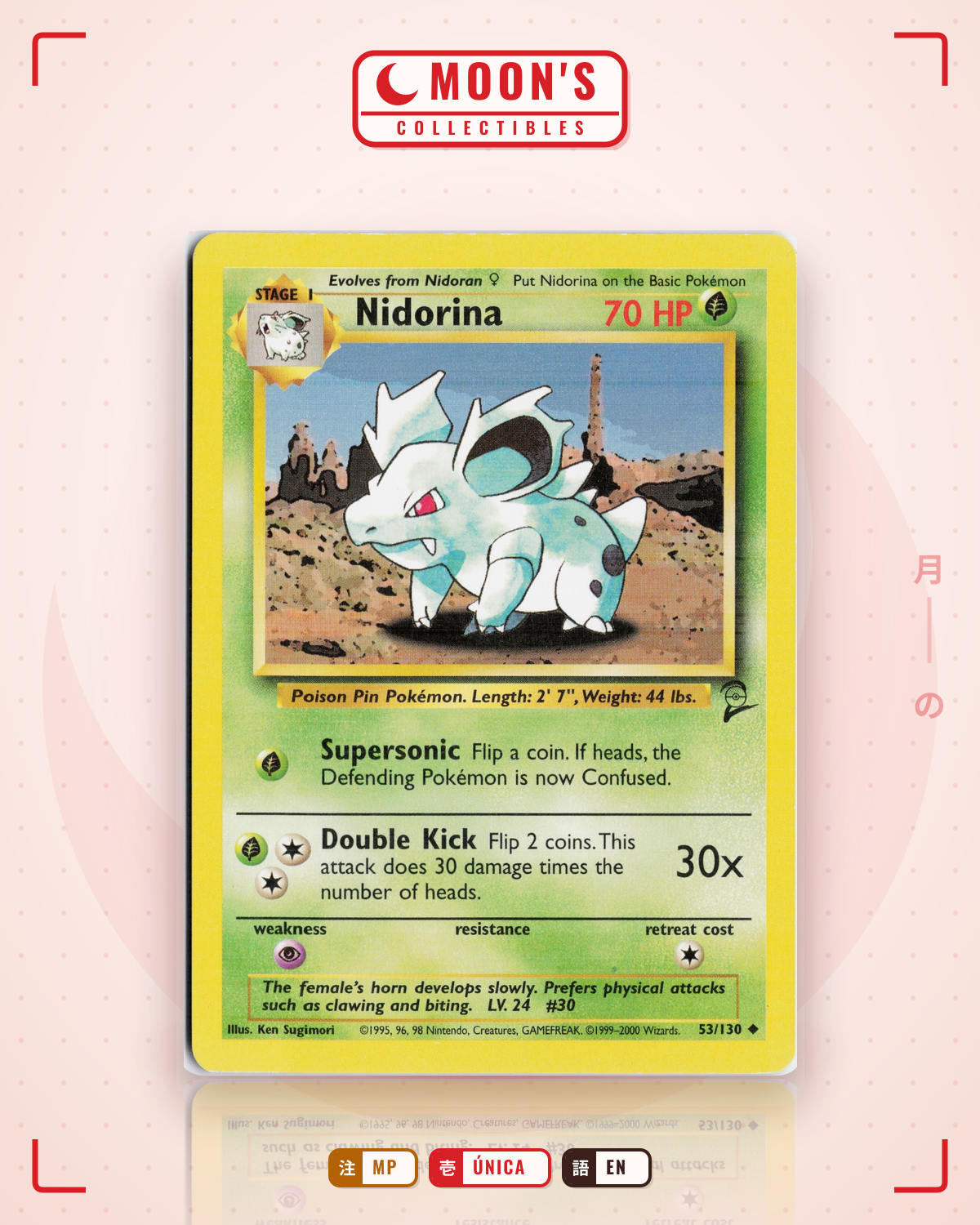 Carta Pokémon Nidorina · Base Set 2 #53/130 (MP) — pieza única en Moon's Collectibles México