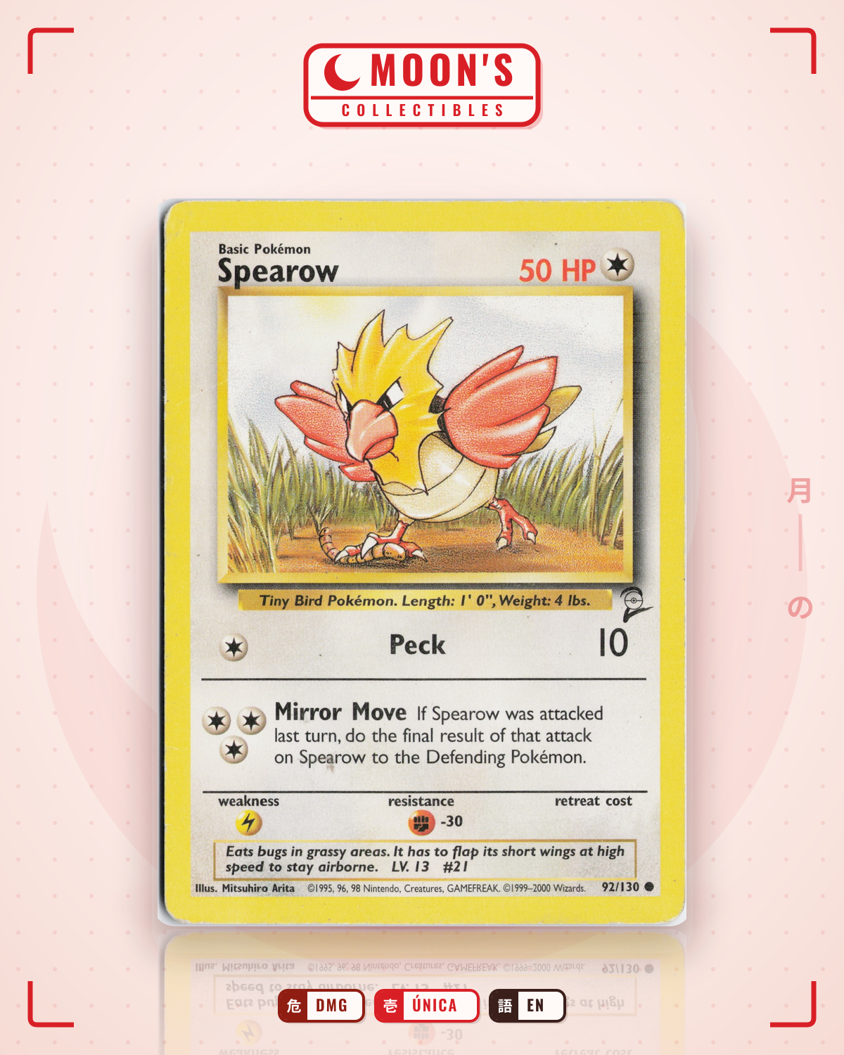 Carta Pokémon Spearow · Base Set 2 #92/130 (DMG) — pieza única en Moon's Collectibles México