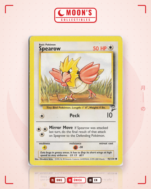 Carta Pokémon Spearow · Base Set 2 #92/130 (DMG) — pieza única en Moon's Collectibles México