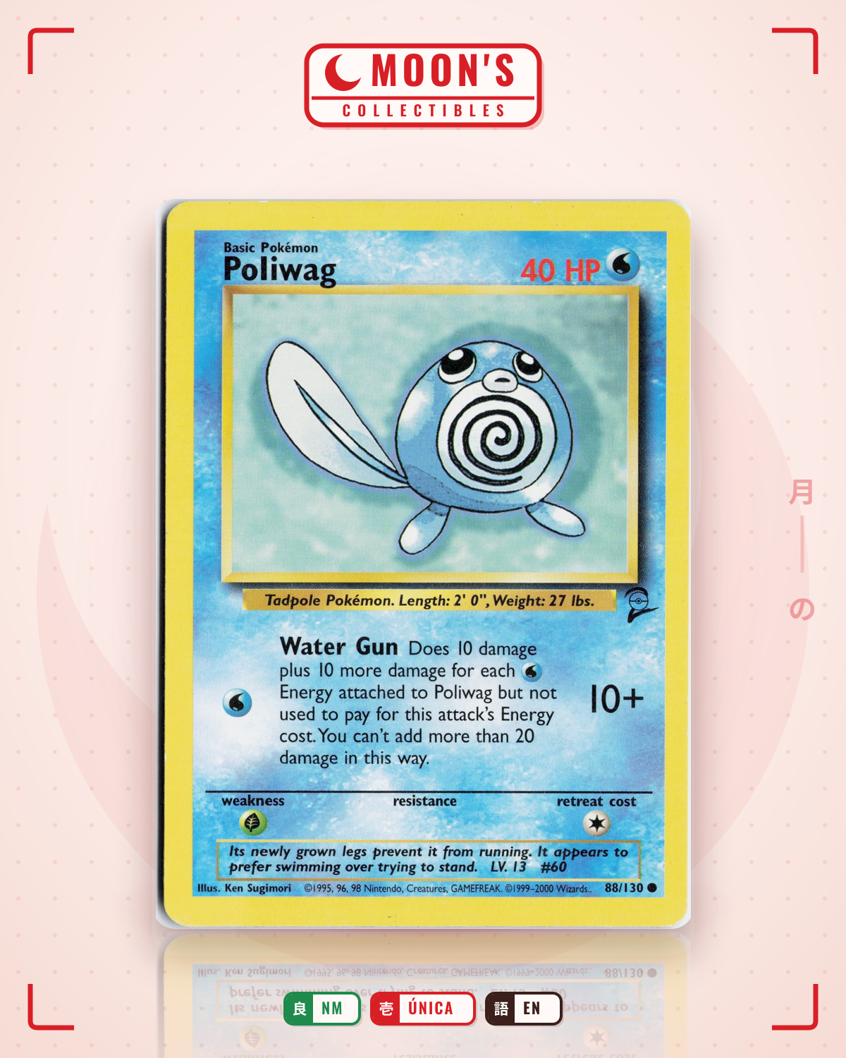 Carta Pokémon Poliwag · Base Set 2 #88/130 (NM) — pieza única en Moon's Collectibles México