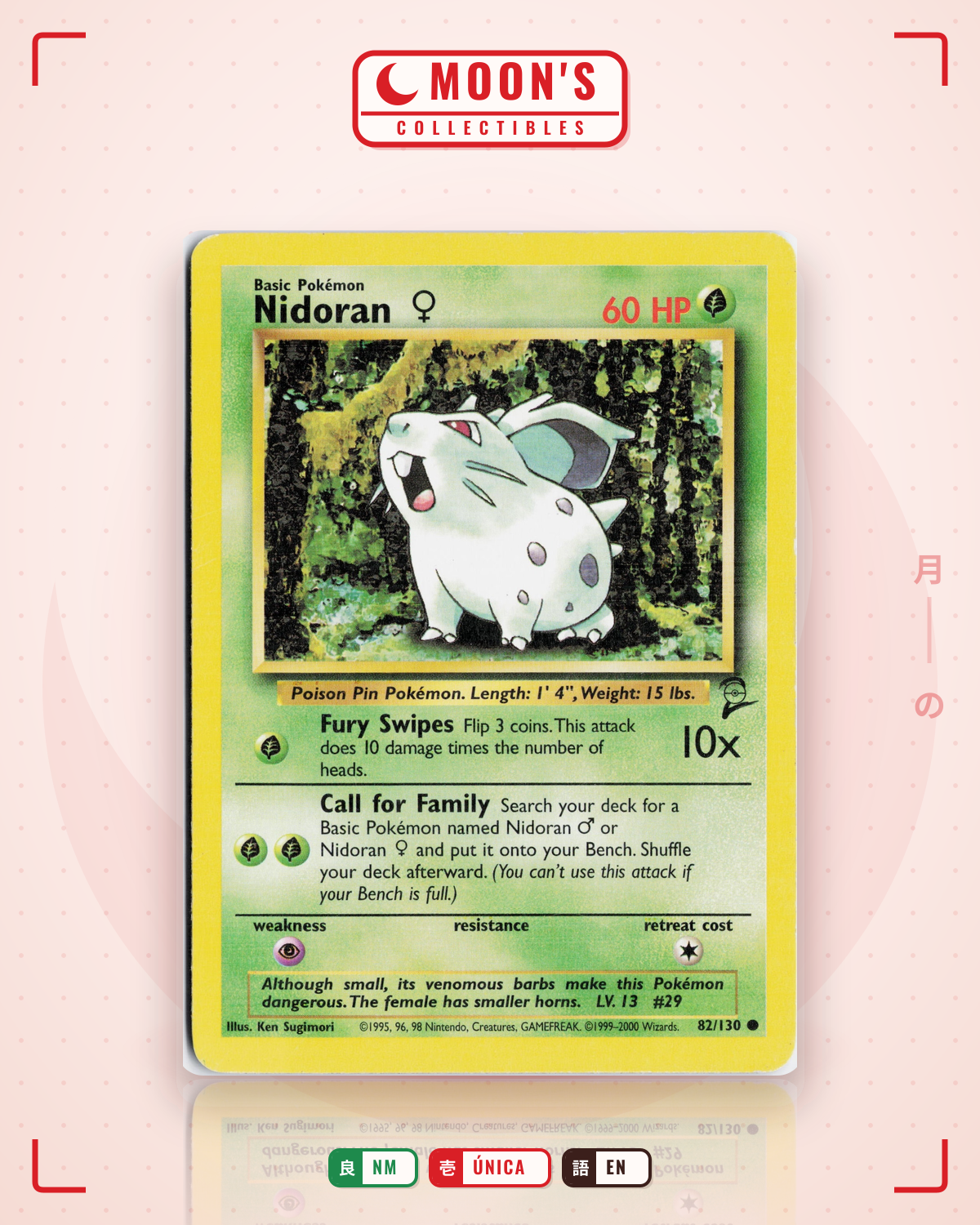 Carta Pokémon Nidoran ♀ · Base Set 2 #82/130 (NM) — pieza única en Moon's Collectibles México