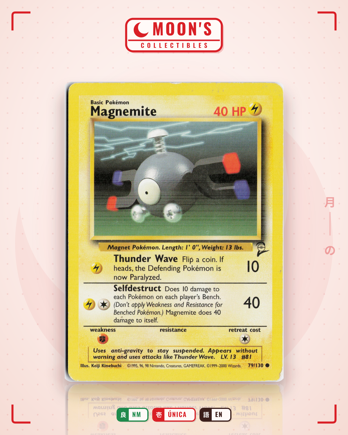 Carta Pokémon Magnemite · Base Set 2 #79/130 (NM) — pieza única en Moon's Collectibles México