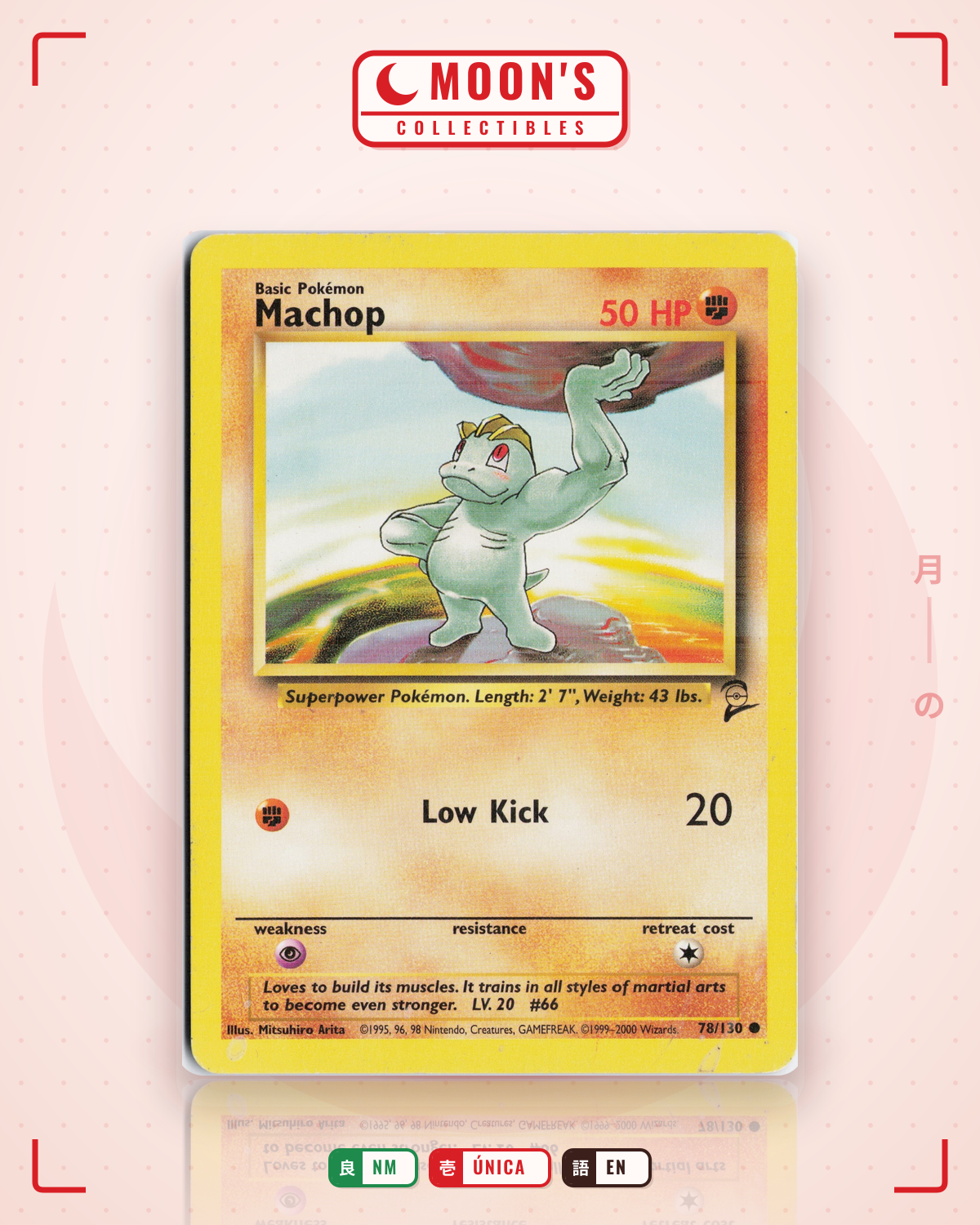Carta Pokémon Machop · Base Set 2 #78/130 (NM) — pieza única en Moon's Collectibles México