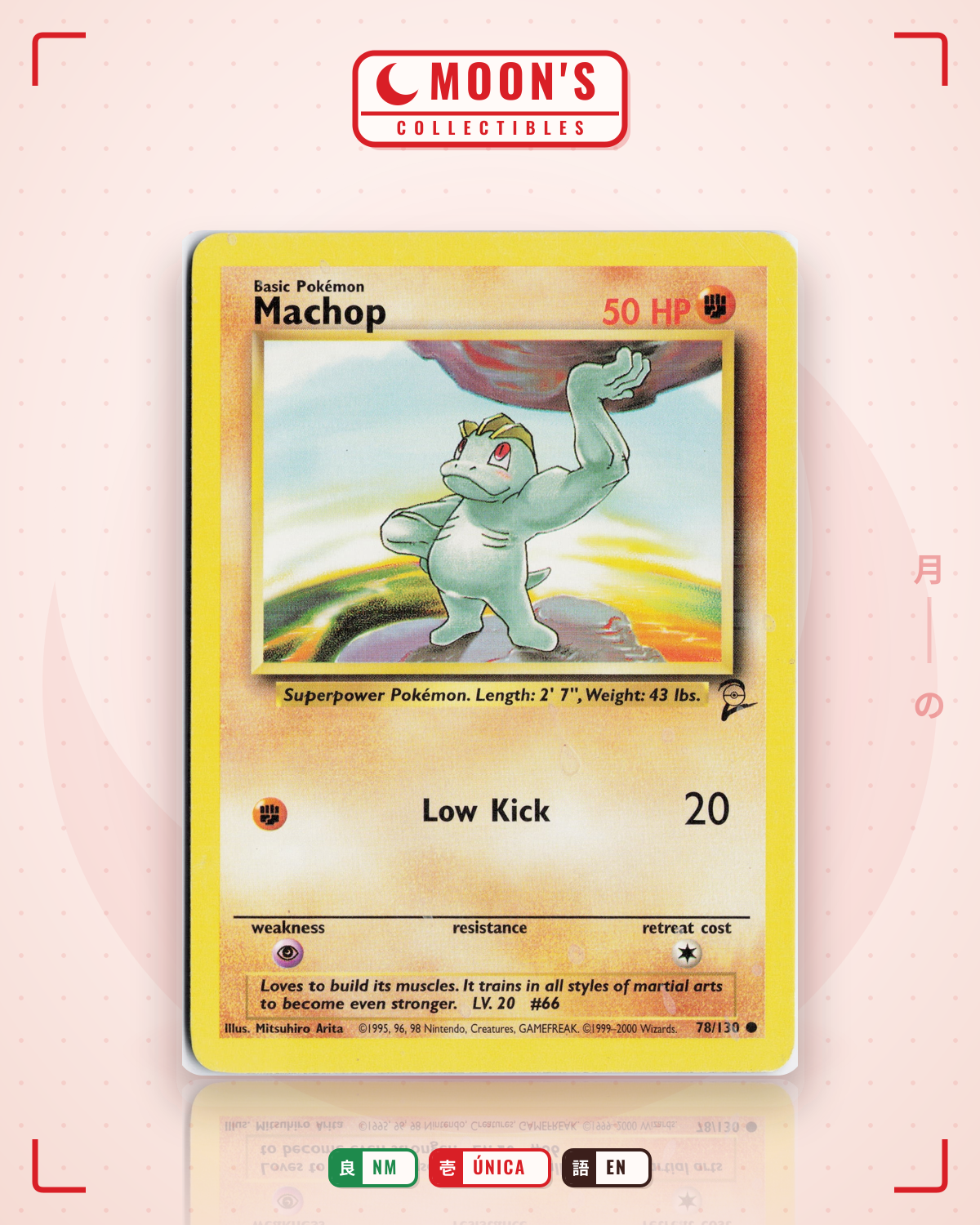 Carta Pokémon Machop · Base Set 2 #78/130 (NM) — pieza única en Moon's Collectibles México