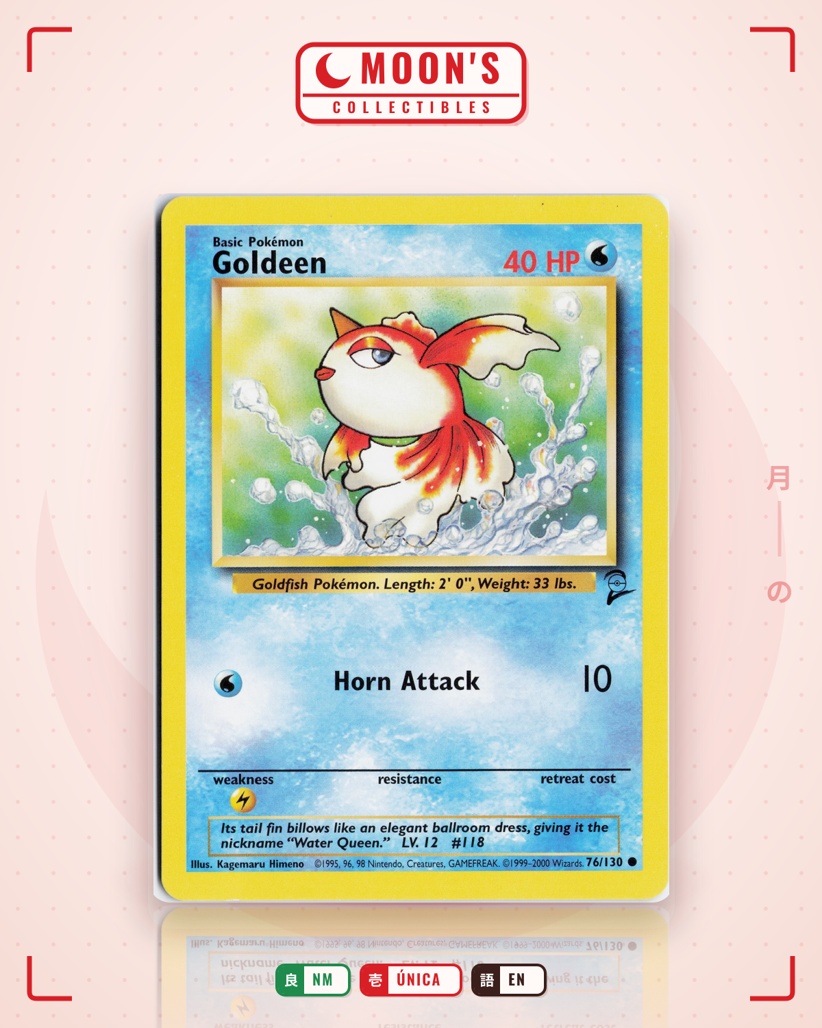 Carta Pokémon Goldeen · Base Set 2 #76/130 (NM) — pieza única en Moon's Collectibles México