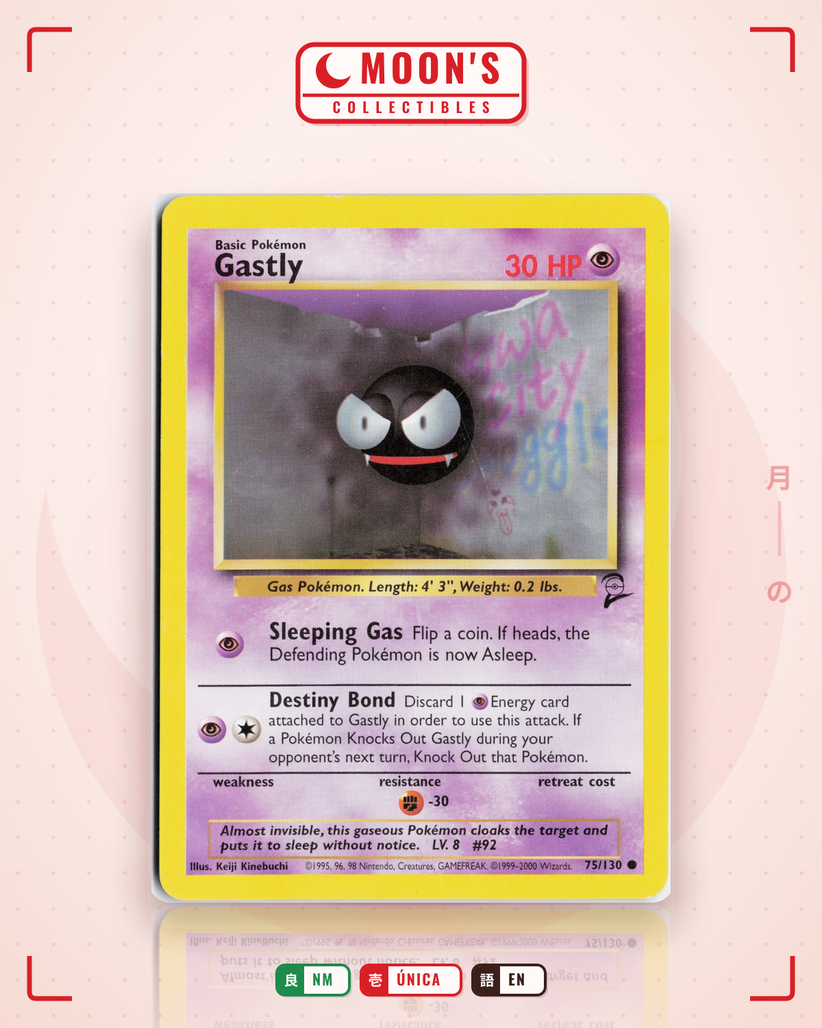 Carta Pokémon Gastly · Base Set 2 #75/130 (NM) — pieza única en Moon's Collectibles México