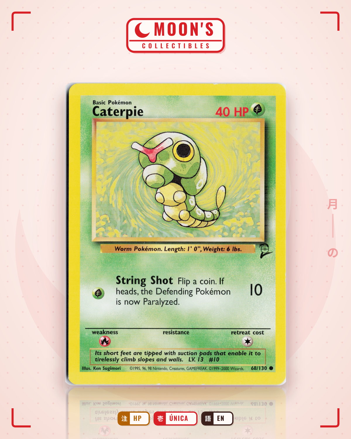 Carta Pokémon Caterpie · Base Set 2 #68/130 (HP) — pieza única en Moon's Collectibles México