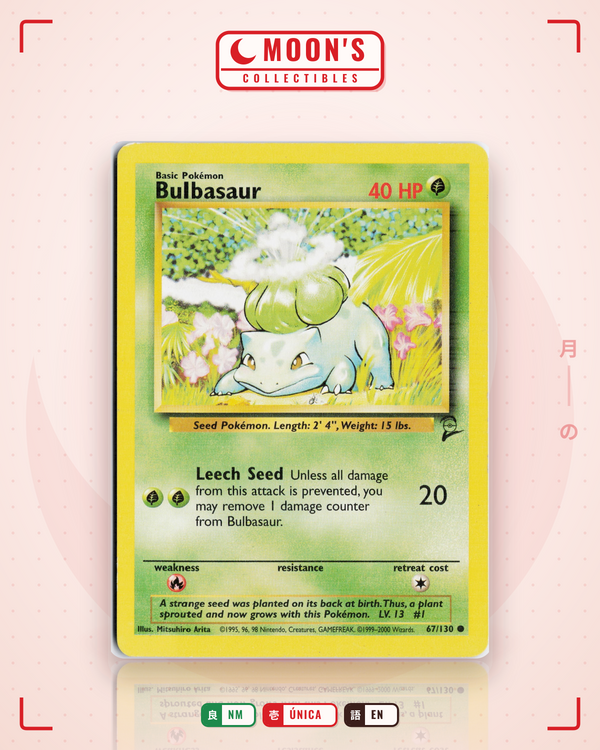 Carta Pokémon Bulbasaur · Base Set 2 #67/130 (NM) — pieza única en Moon's Collectibles México