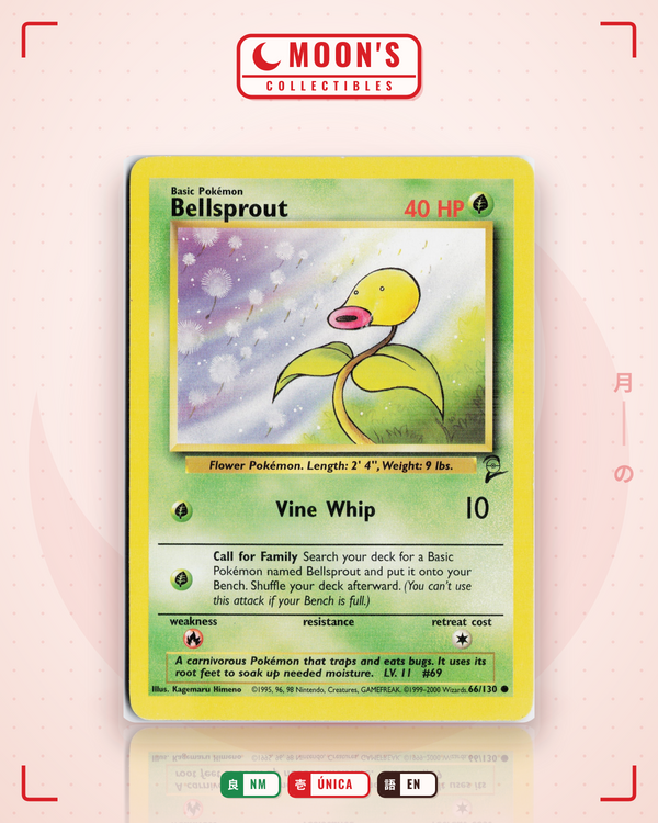 Carta Pokémon Bellsprout · Base Set 2 #66/130 (NM) — pieza única en Moon's Collectibles México