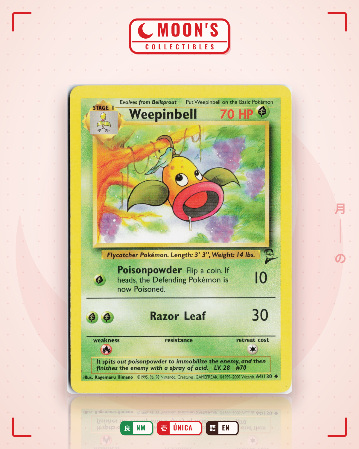 Carta Pokémon Weepinbell · Base Set 2 #64/130 (NM) — pieza única en Moon's Collectibles México
