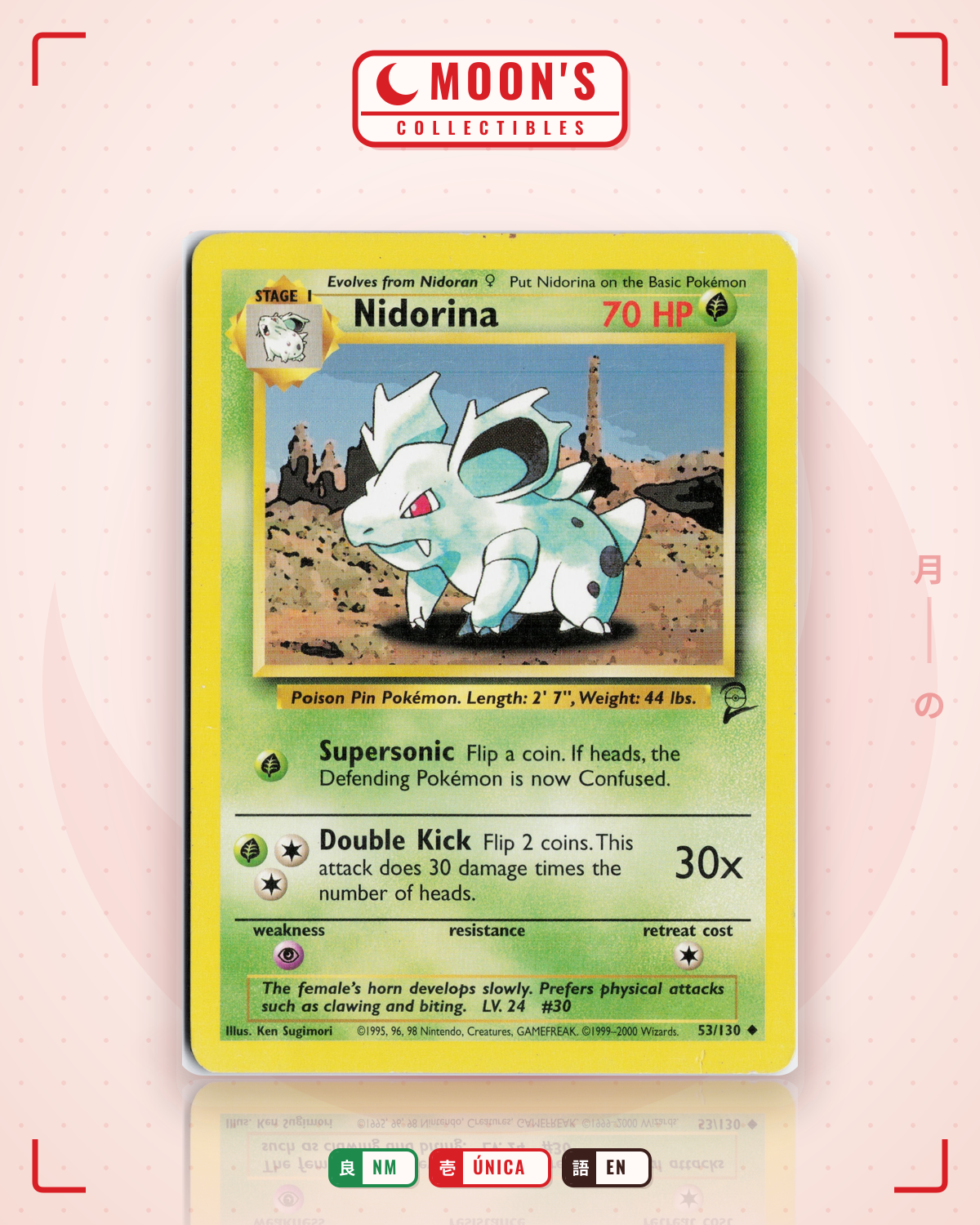 Carta Pokémon Nidorina · Base Set 2 #53/130 (NM) — pieza única en Moon's Collectibles México