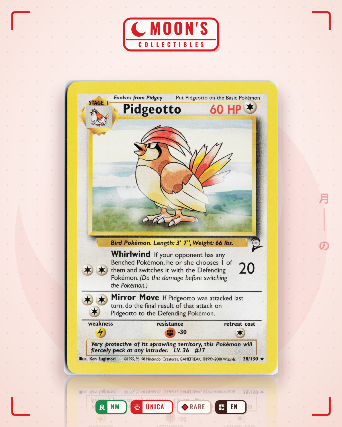 Carta Pokémon Pidgeotto · Base Set 2 #28/130 (NM) — pieza única en Moon's Collectibles México