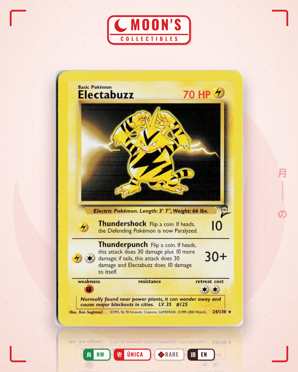 Carta Pokémon Electabuzz · Base Set 2 #24/130 (NM) — pieza única en Moon's Collectibles México