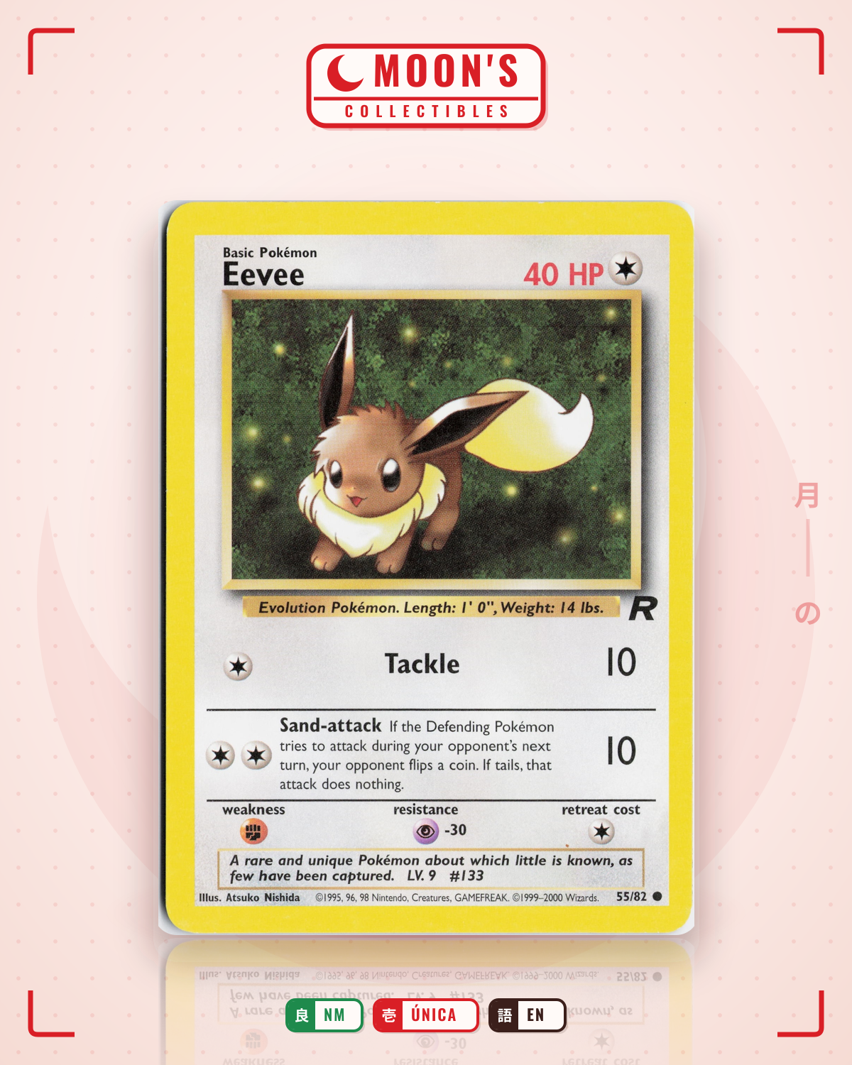 Carta Pokémon Eevee · Team Rocket #55/82 (NM) — pieza única en Moon's Collectibles México