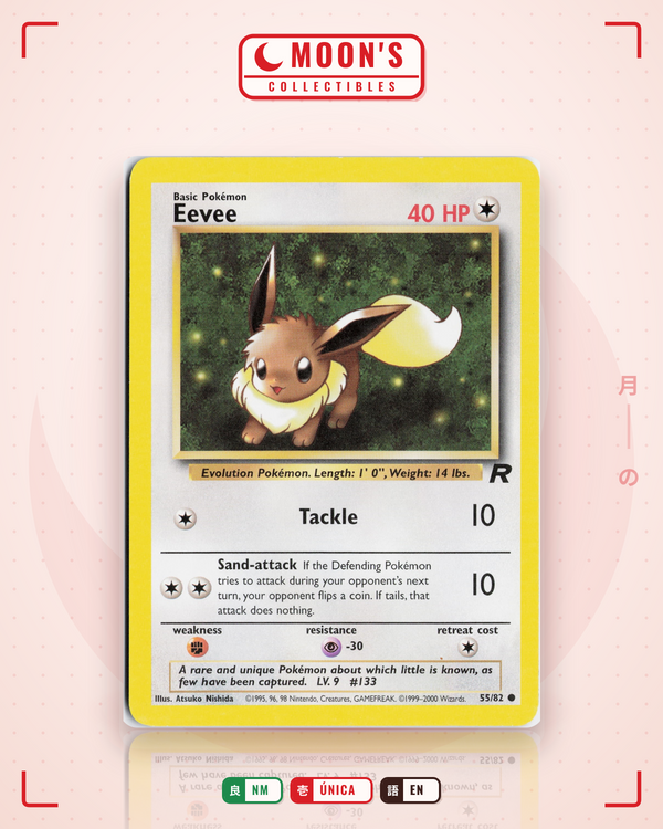 Carta Pokémon Eevee · Team Rocket #55/82 (NM) — pieza única en Moon's Collectibles México