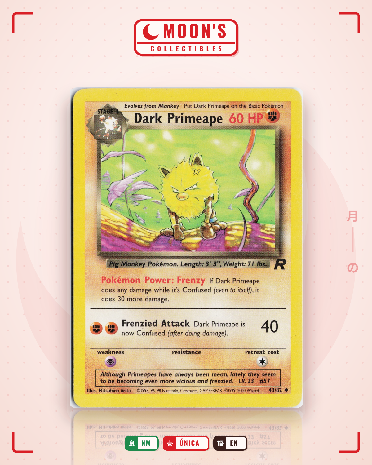 Carta Pokémon Dark Primeape · Team Rocket #43/82 (NM) — pieza única en Moon's Collectibles México