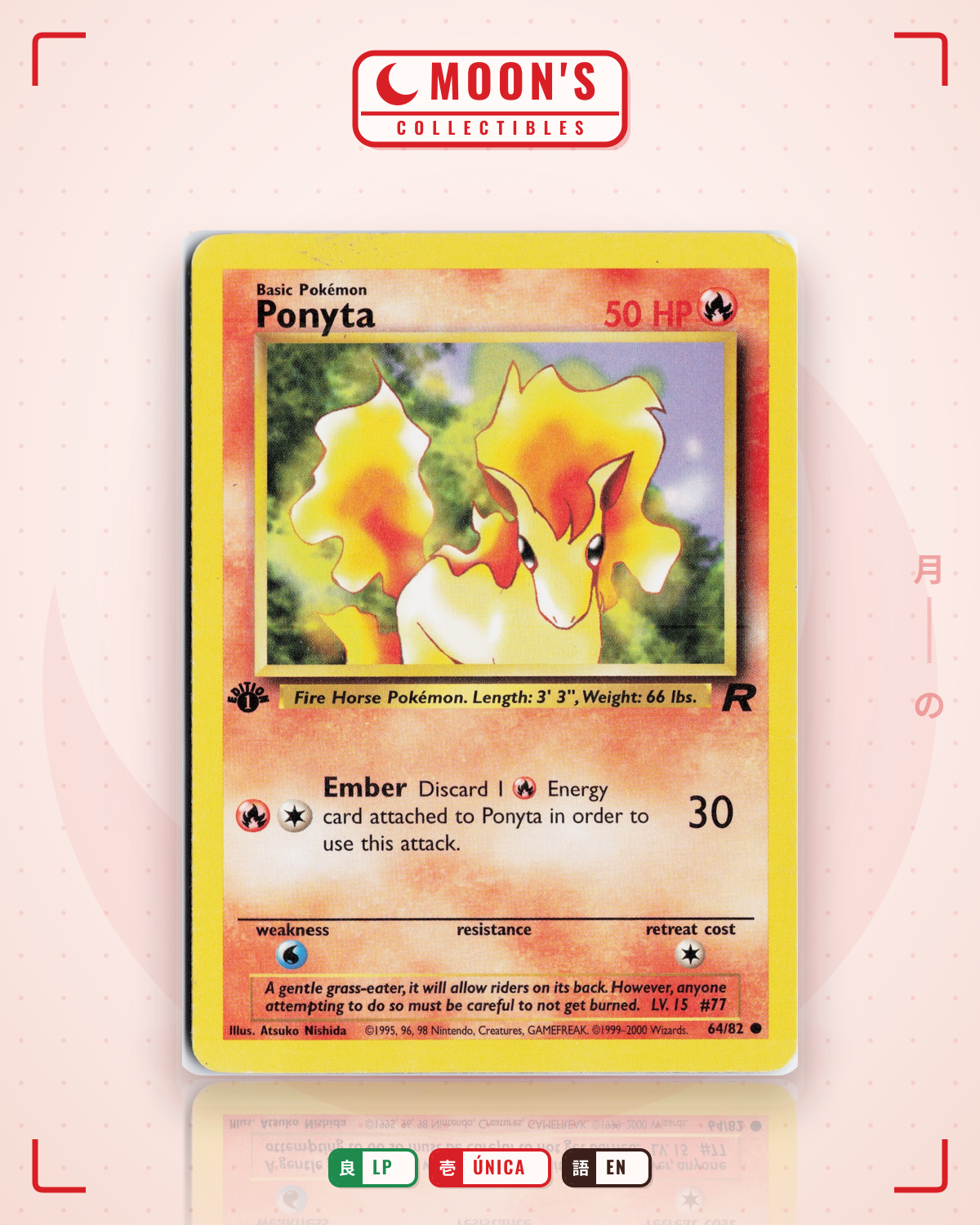 Carta Pokémon Ponyta · Team Rocket #64/82 (LP) — pieza única en Moon's Collectibles México