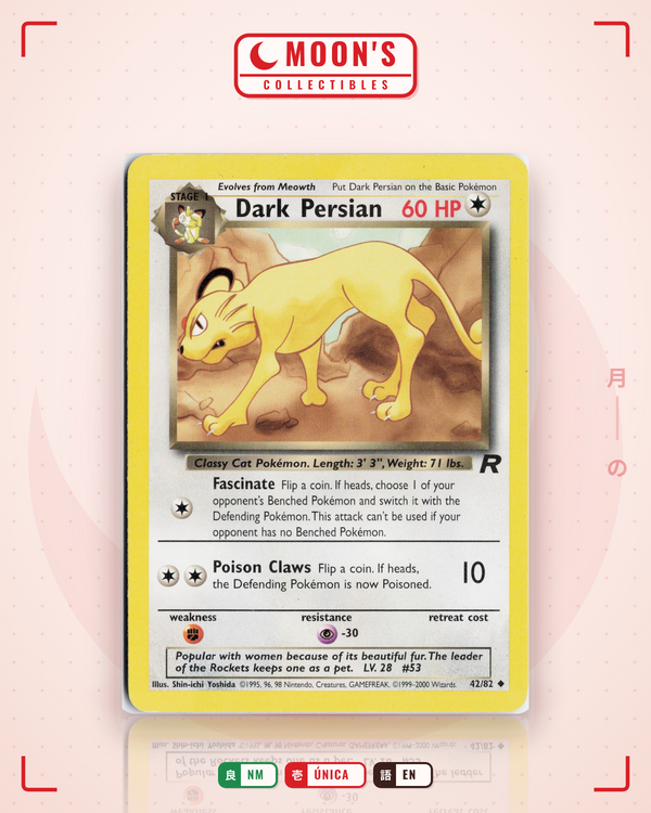 Carta Pokémon Dark Persian · Team Rocket #42/82 (NM) — pieza única en Moon's Collectibles México
