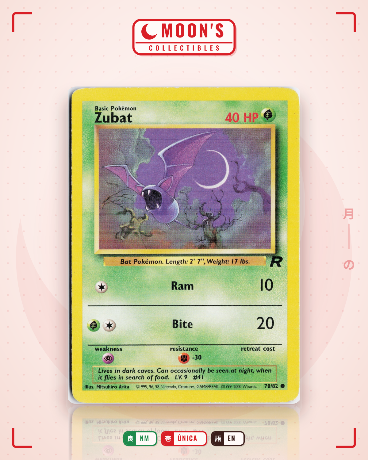 Carta Pokémon Zubat · Team Rocket #70/82 (NM) — pieza única en Moon's Collectibles México
