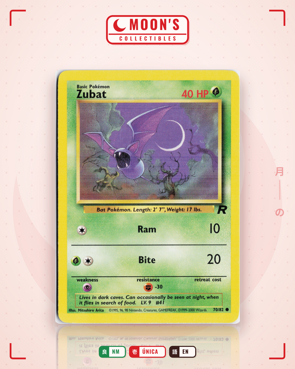 Carta Pokémon Zubat · Team Rocket #70/82 (NM) — pieza única en Moon's Collectibles México