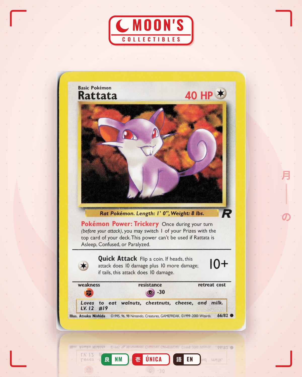 Carta Pokémon Rattata · Team Rocket #66/82 (NM) — pieza única en Moon's Collectibles México