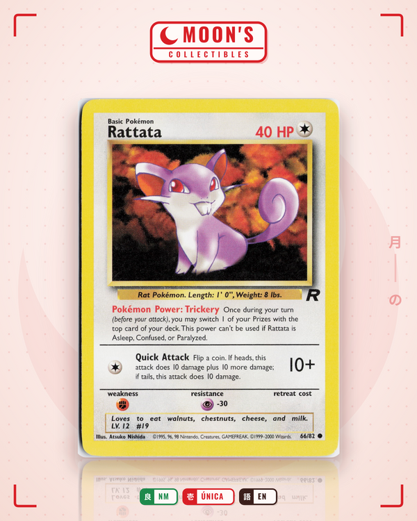 Carta Pokémon Rattata · Team Rocket #66/82 (NM) — pieza única en Moon's Collectibles México