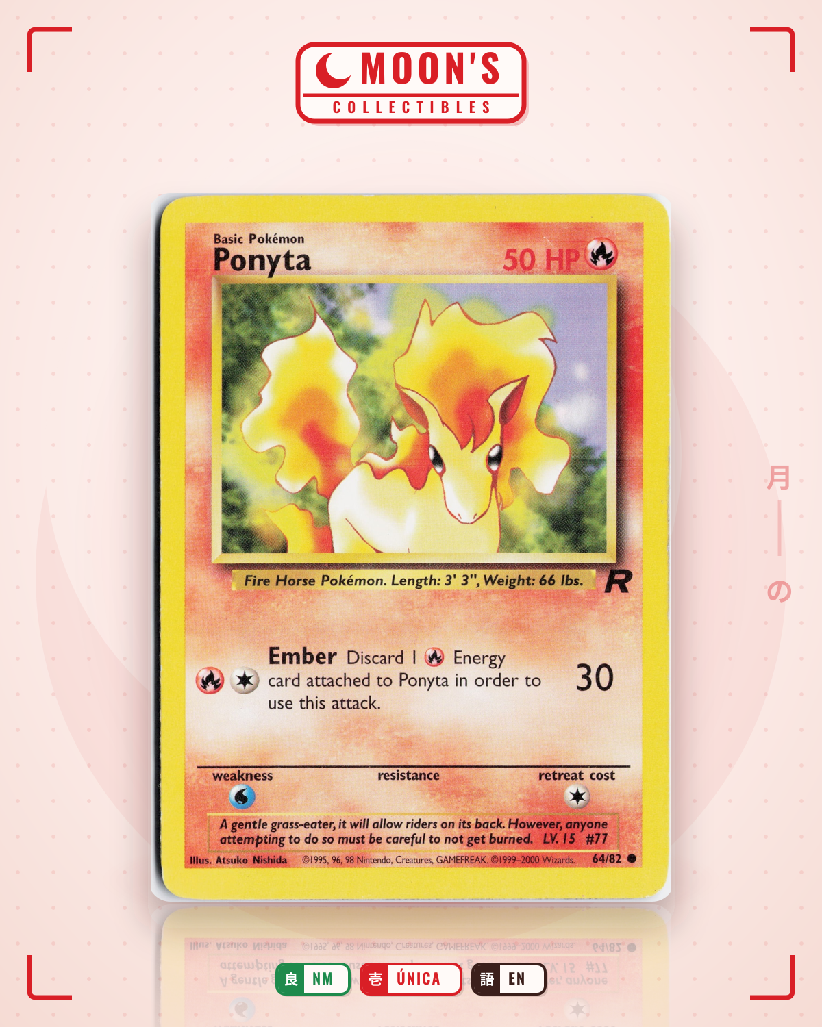 Carta Pokémon Ponyta · Team Rocket #64/82 (NM) — pieza única en Moon's Collectibles México