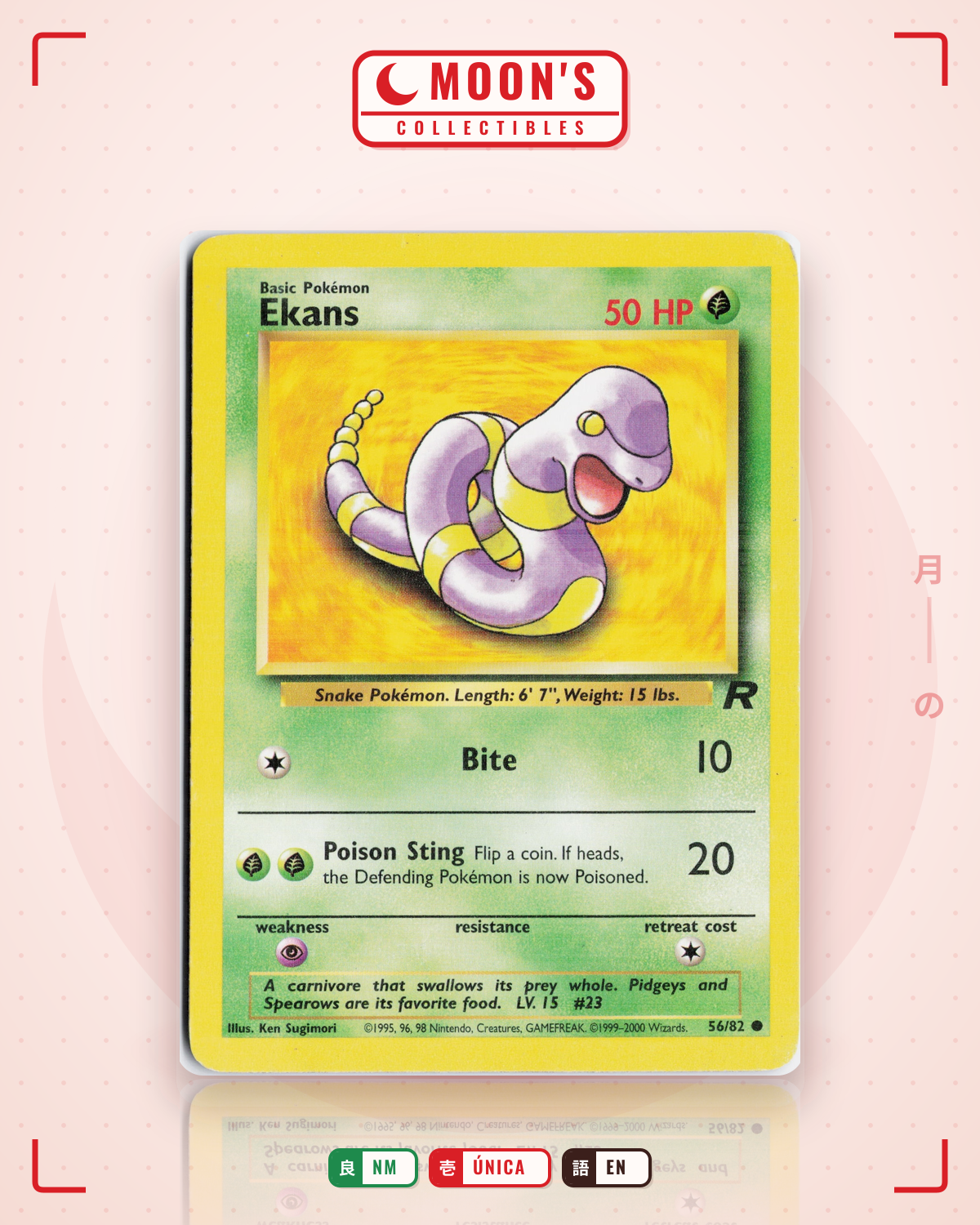 Carta Pokémon Ekans · Team Rocket #56/82 (NM) — pieza única en Moon's Collectibles México