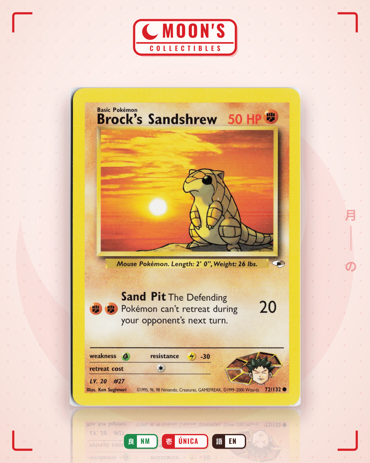 Carta Pokémon Brock's Sandshrew · Gym Heroes #72/132 (NM) — pieza única en Moon's Collectibles México