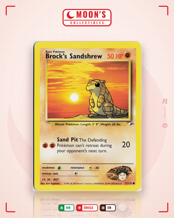 Carta Pokémon Brock's Sandshrew · Gym Heroes #72/132 (NM) — pieza única en Moon's Collectibles México