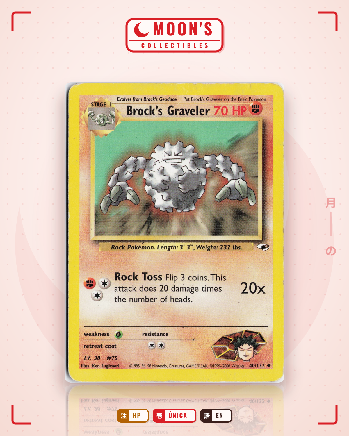 Carta Pokémon Brock's Graveler · Gym Heroes #40/132 (HP) — pieza única en Moon's Collectibles México