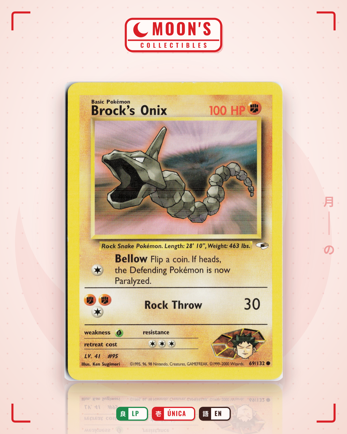 Carta Pokémon Brock's Onix · Gym Heroes #69/132 (LP) — pieza única en Moon's Collectibles México
