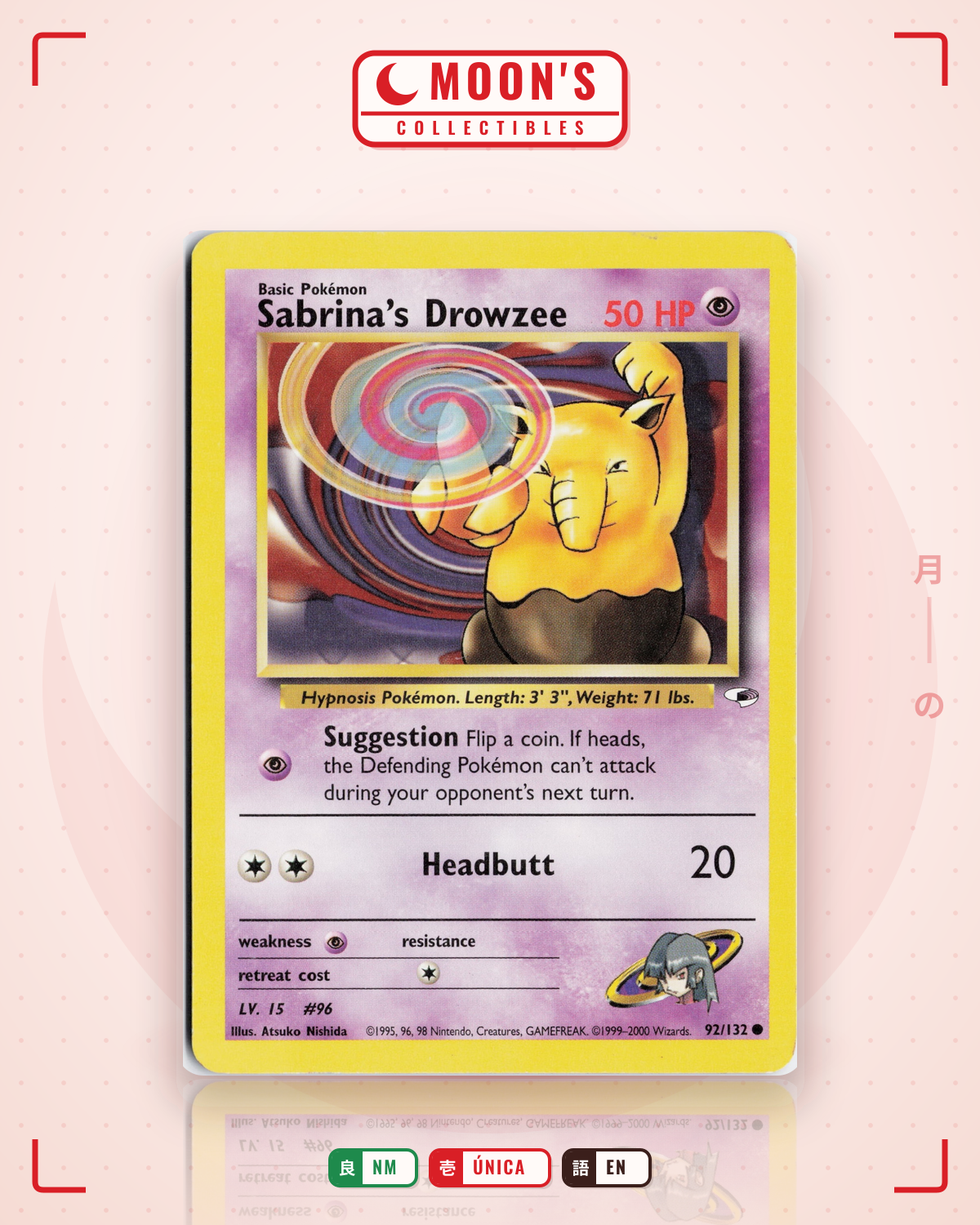 Carta Pokémon Sabrina's Drowzee · Gym Heroes #92/132 (NM) — pieza única en Moon's Collectibles México