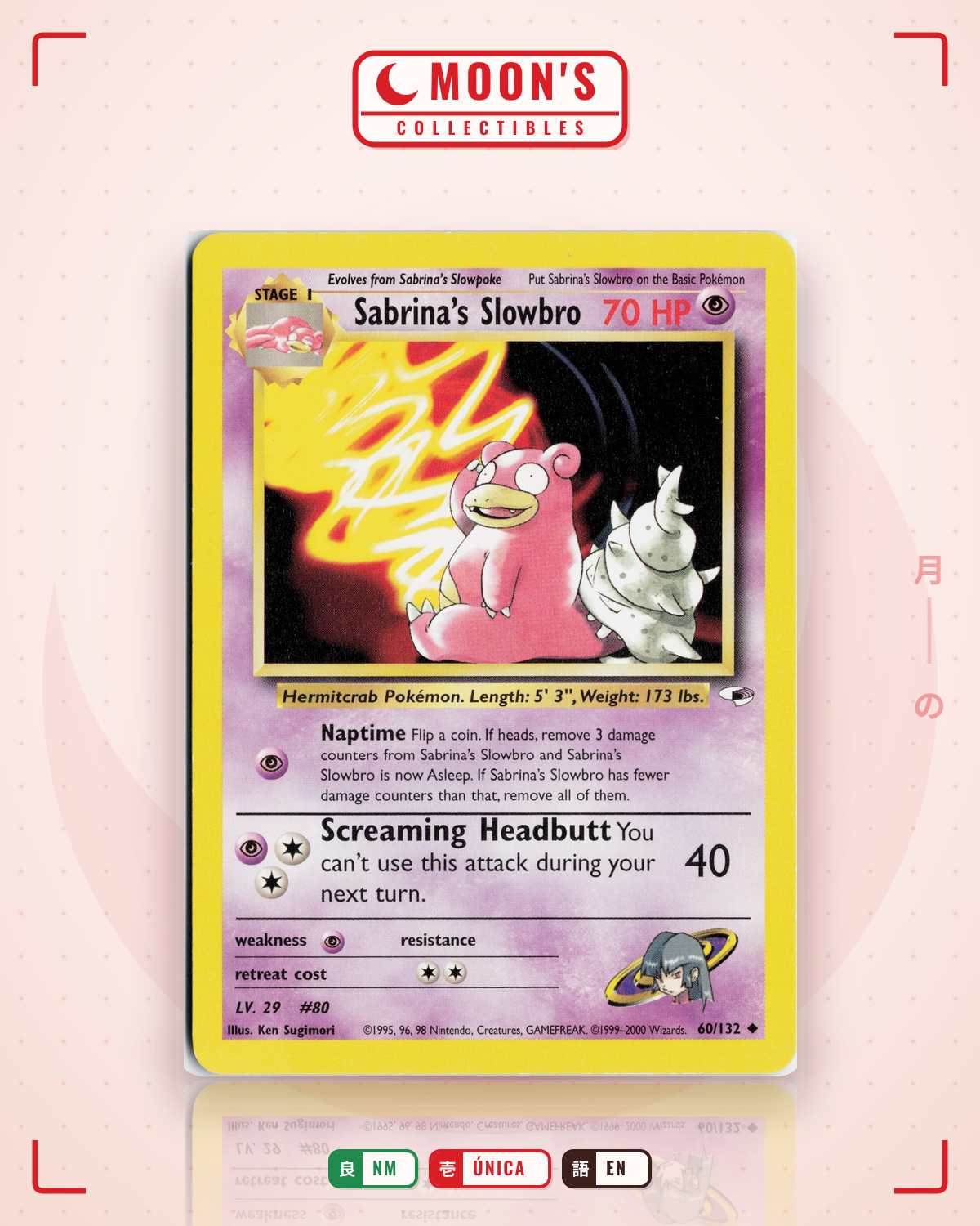 Carta Pokémon Sabrina's Slowbro · Gym Heroes #60/132 (NM) — pieza única en Moon's Collectibles México