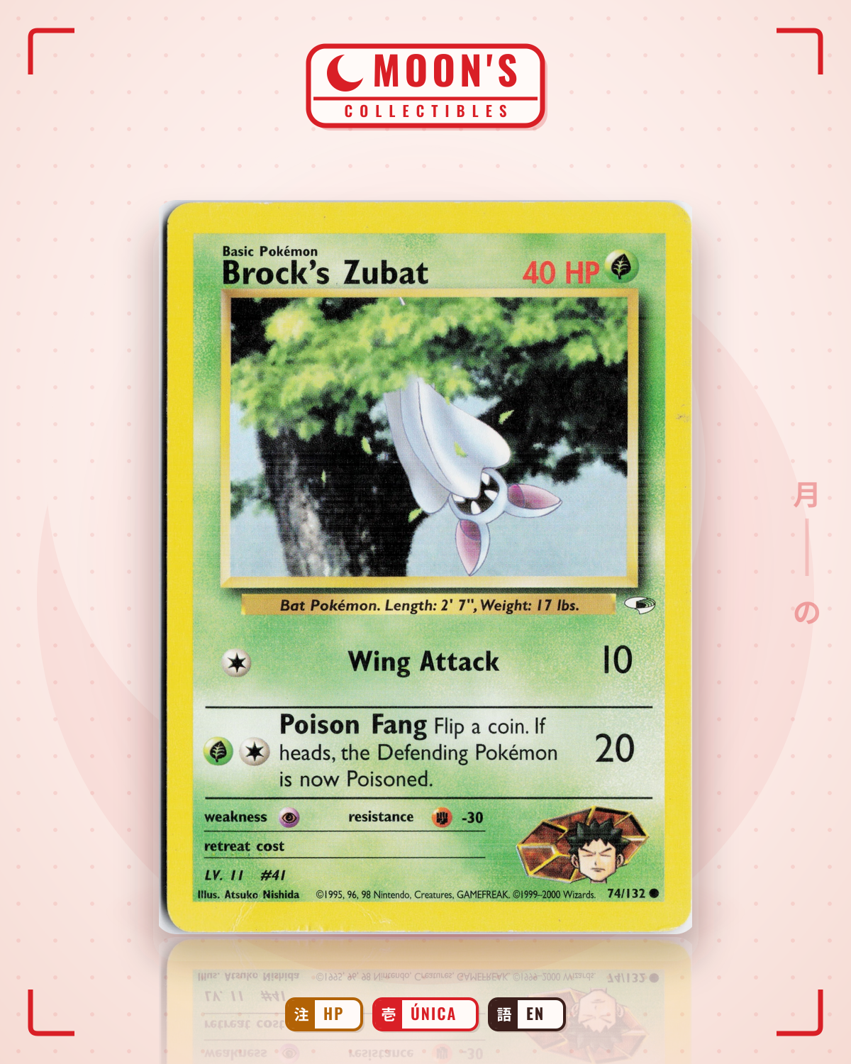 Carta Pokémon Brock's Zubat · Gym Heroes #74/132 (HP) — pieza única en Moon's Collectibles México