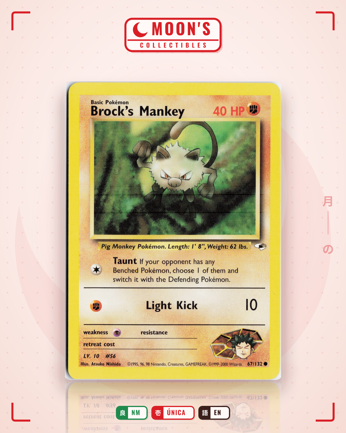 Carta Pokémon Brock's Mankey · Gym Heroes #67/132 (NM) — pieza única en Moon's Collectibles México