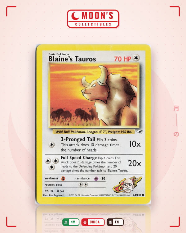 Carta Pokémon Blaine's Tauros · Gym Heroes #64/132 (NM) — pieza única en Moon's Collectibles México
