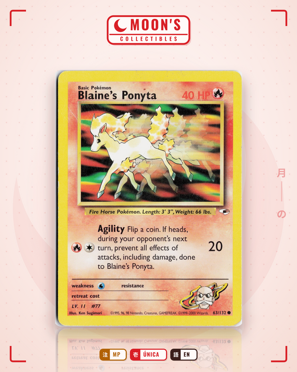 Carta Pokémon Blaine's Ponyta · Gym Heroes #63/132 (MP) — pieza única en Moon's Collectibles México