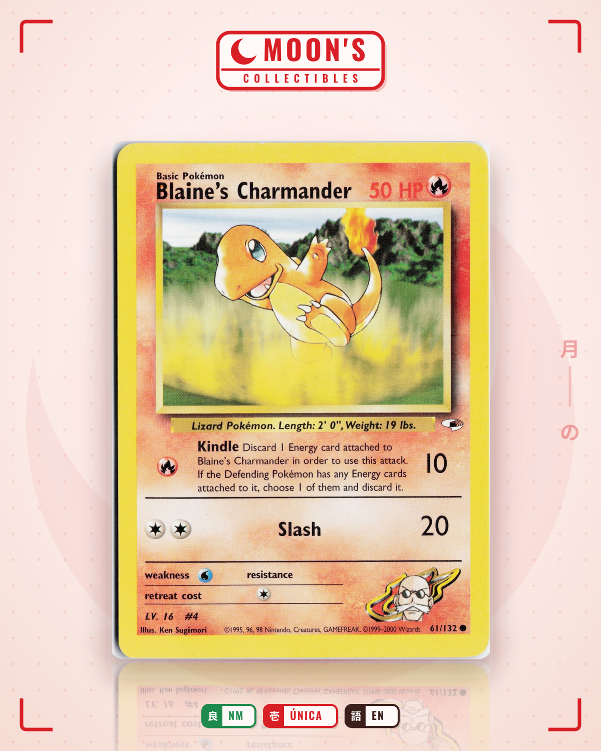 Carta Pokémon Blaine's Charmander · Gym Heroes #61/132 (NM) — pieza única en Moon's Collectibles México