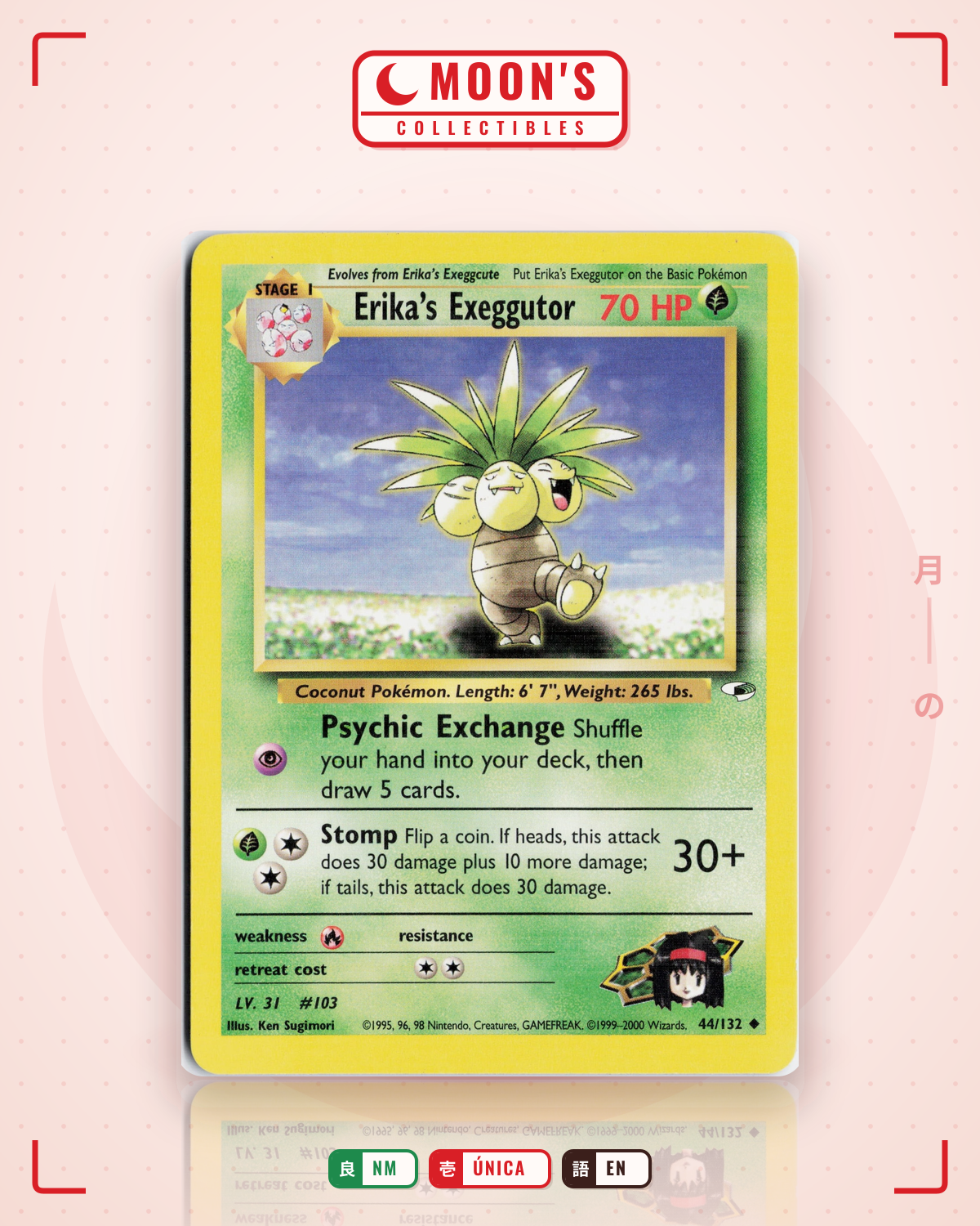 Carta Pokémon Erika's Exeggutor · Gym Heroes #44/132 (NM) — pieza única en Moon's Collectibles México