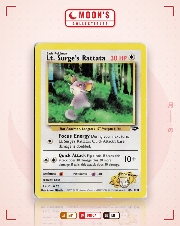 Carta Pokémon Lt. Surge's Rattata · Gym Challenge #85/132 (MP) — pieza única en Moon's Collectibles México