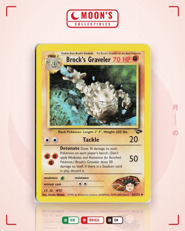 Carta Pokémon Brock's Graveler · Gym Challenge #34/132 (NM) — pieza única en Moon's Collectibles México