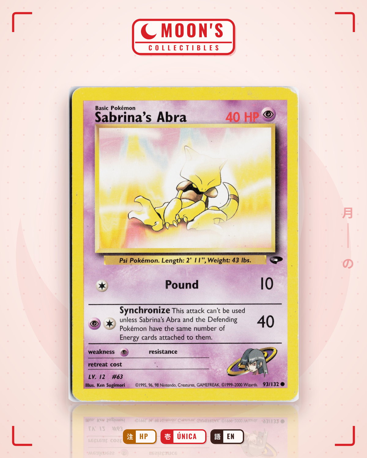 Carta Pokémon Sabrina's Abra · Gym Challenge #93/132 (HP) — pieza única en Moon's Collectibles México